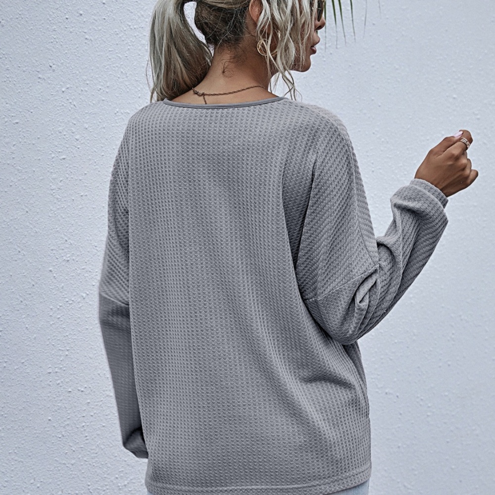 Lavender pocket oversized knit waffle top - Picture 12 of 15